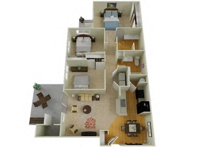 Pine Valley Ranch Apartments Spokane, Washington 3 Bedroom 2 Bath 3D Floor Plan 1230 sq ft Pine Valley Ranch Apartments Spokane, Washington 3 Bedroom 2 Bath 3D Floor Plan 1230 sq ft